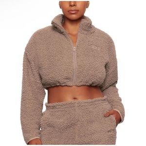 NWT SKIMS Tiger’s Eye Brown Sherpa Cropped Teddy Zip Up Jacket | Fleece | Large